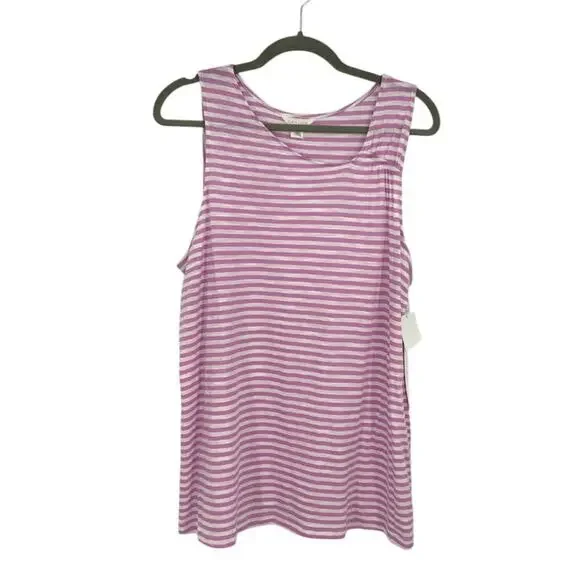 Caslon Flowy Asymmetric Neck Knit Tank Pink White Stripe Size XL NWT $39 MSRP - Picture 3 of 8